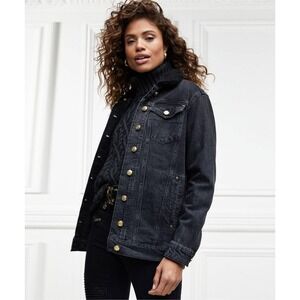 Holland Cooper Longline Denim Jacket - Washed Black - Removable Sherpa Collar  L